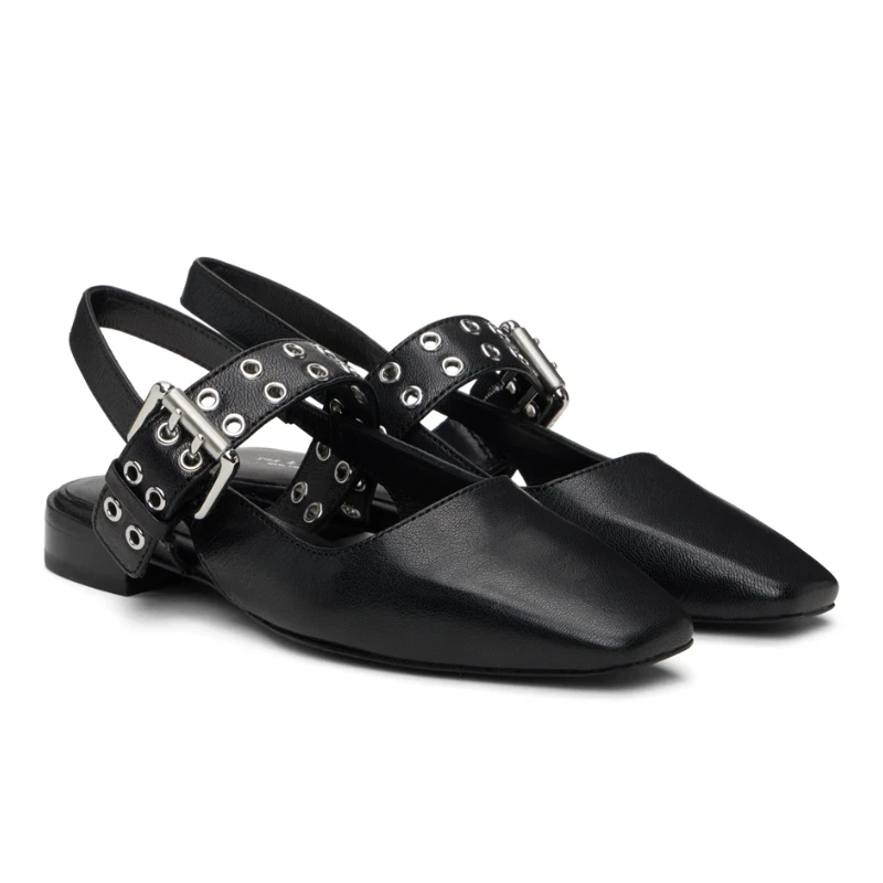 

New riveted square head Muller shoes pu metal belt buckle after empty women's sandals fashion women's shoes