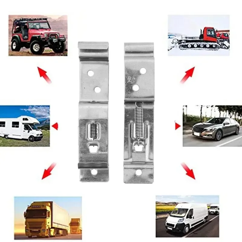 2PCS Rectangular Car License Plate Spring Loaded Stainless Steel Bracket Cars Frame Holder Clamps Trailer Number Plate Clips