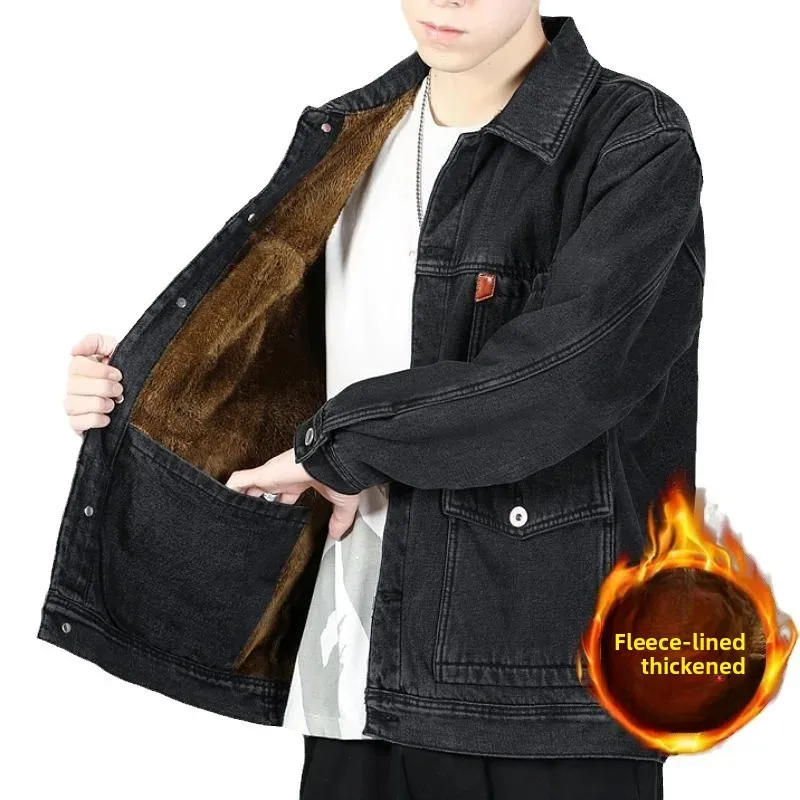 سميكة الصوف الشتاء الدنيم سترة للرجال فضفاضة كبيرة...