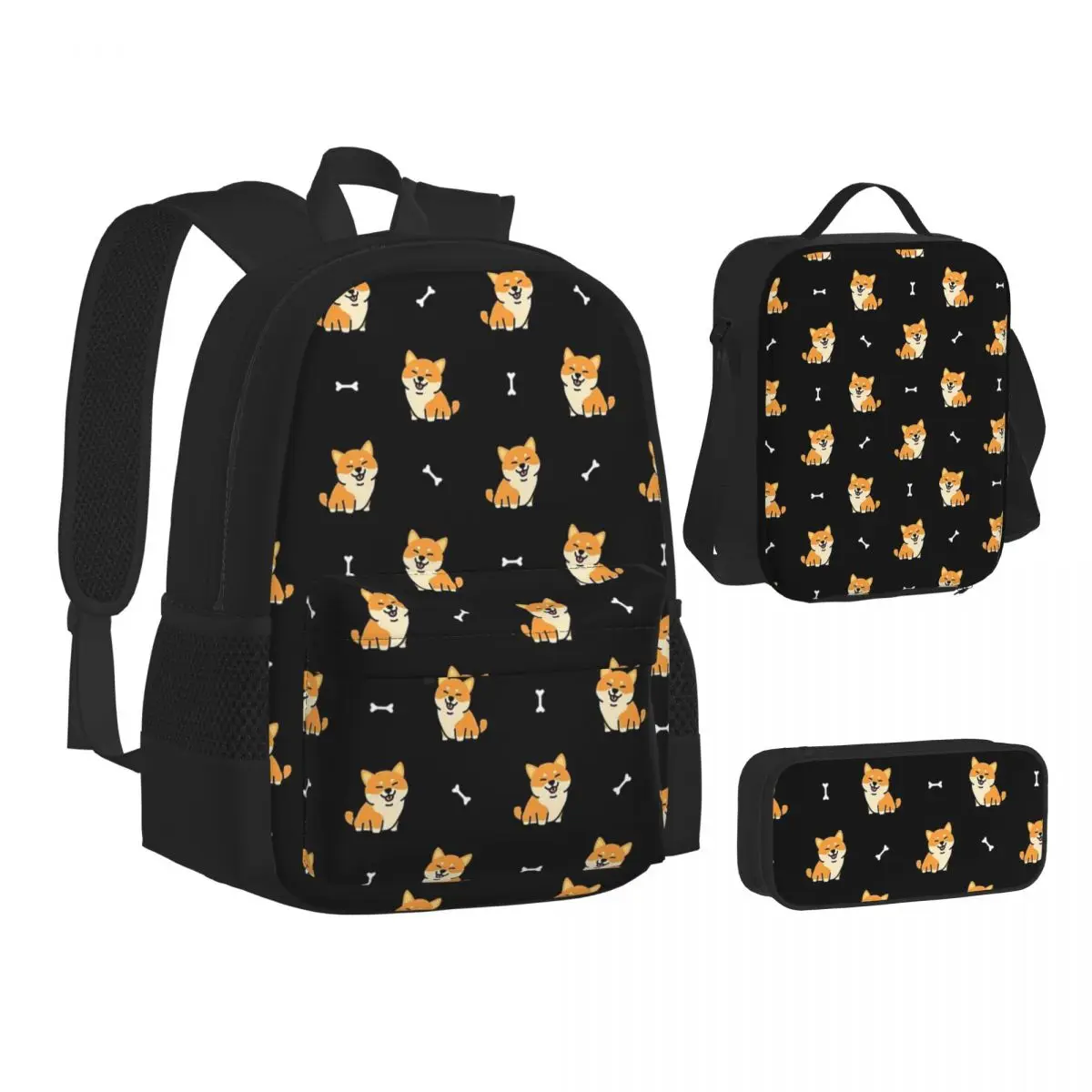 

Shiba Inu Pattern Backpacks Boys Girls Bookbag Students School Bags Cartoon Kids Rucksack Lunch Bag Pen Bag Three-Piece Set