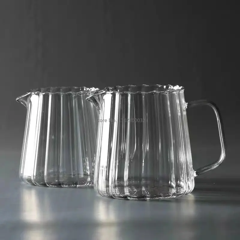 Stripe Heat-resistant High Borosilicate Glass Teahouse Tea Set Accessories Chahai Milk Glass Pitcher Coffee Pot 150/410/575ml glass pitcher