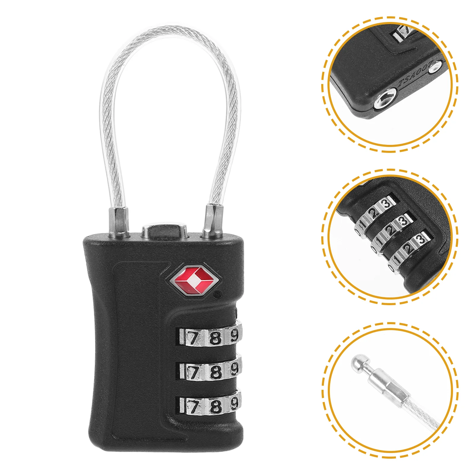 

4pcs Portable TSA Approved Security Cable Luggage Lock 3- Combination Password Lock Security Lock (Black)