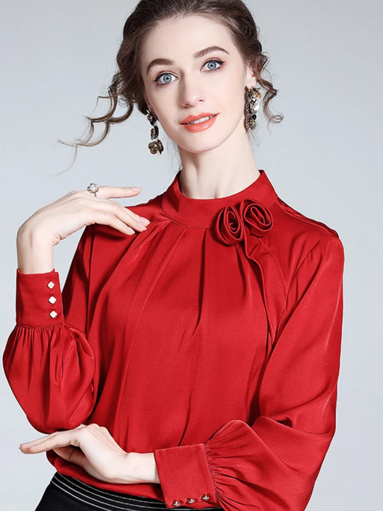 

2023 Camisas y Blusas Spring Long Sleeve Shirts & Blouses Mujer Elegantes Red Tops Blusa Mada Korean Fashion Chemise Office Lady