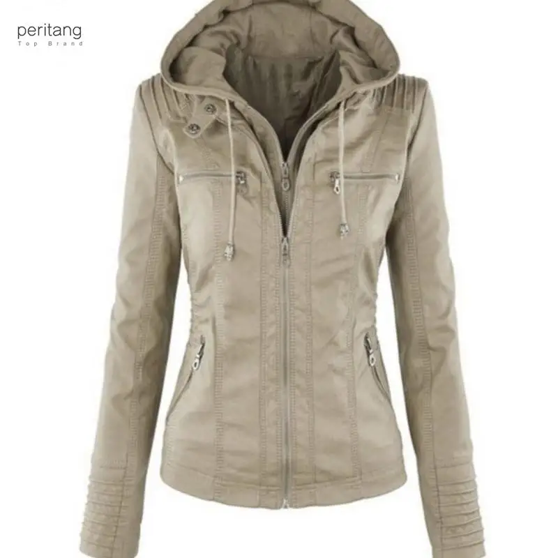 

7XL Женская куртка с капюшоном из искусственной кожи Pu мотоциклетная шляпа съемная повседневная кожаная панковская верхняя одежда