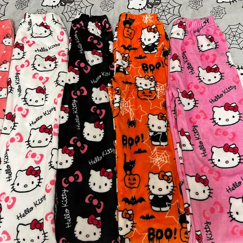 

Фланелевая пижама Hello Kitty, Женская осенне-зимняя новинка, коралловый бархат, кашемировые теплые и повседневные модные штаны для дома.