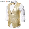 Sleeveless Vests for Men Paillette Homme Steampunk Shiny Gold Sequin 2 Pieces Mens Vest with Bowtie Party Stage Prom Waistcoat 1