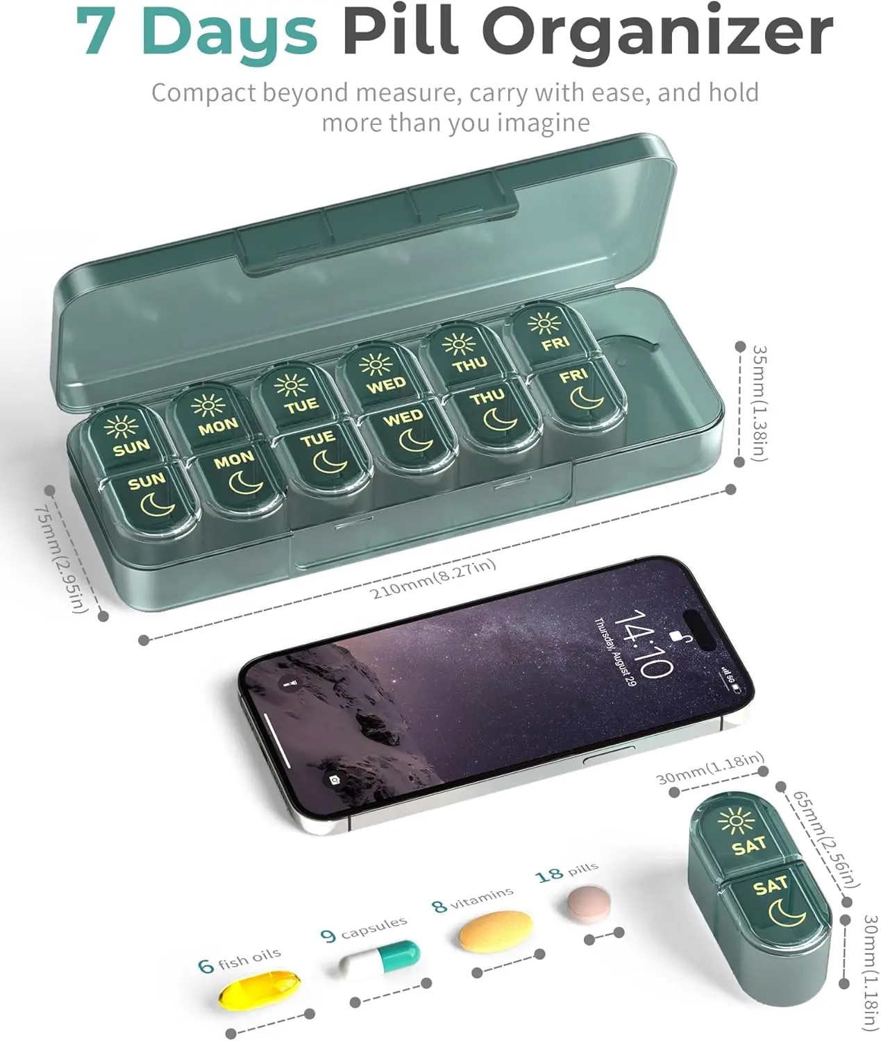Weekly AM/PM Pill Organizer - Compact Travel Medicine Case