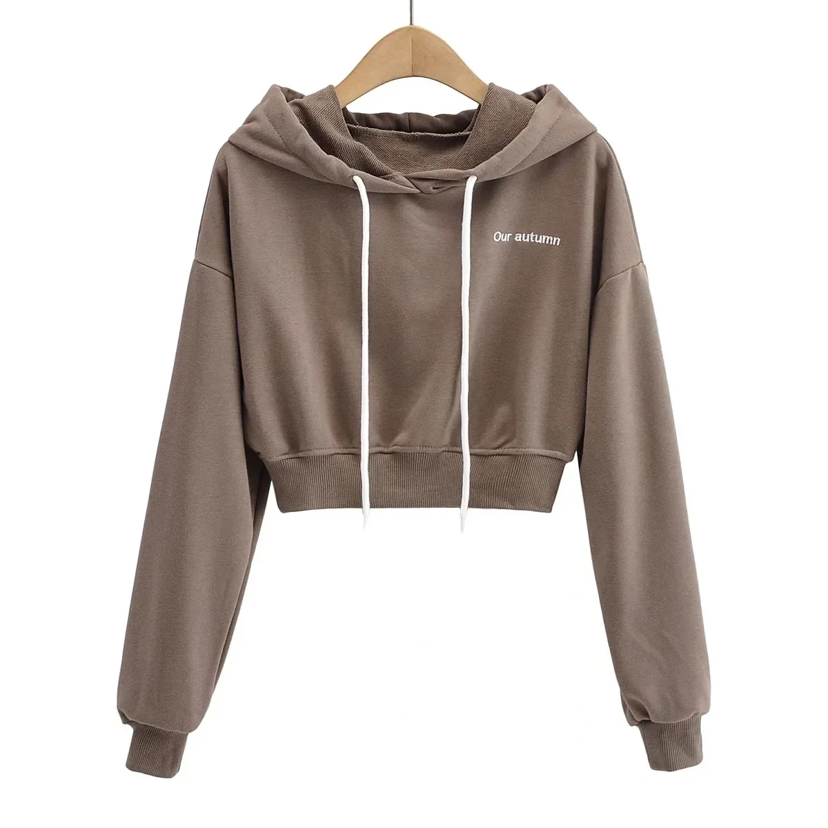 Hoodies Short Tops Pullover Women Clothes Winter Ins Embroidery Fashion Letter Tie Long-sleeved Casual Slim Fit Clothing Black
