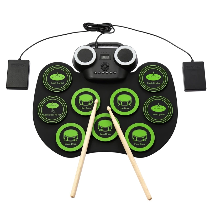 

WERSI Silica Gel Electronic Drum Set Roll Up Portable Practice Pad Kit Built-In 2 Effect Pedals Drumsticks For Kids Beginners