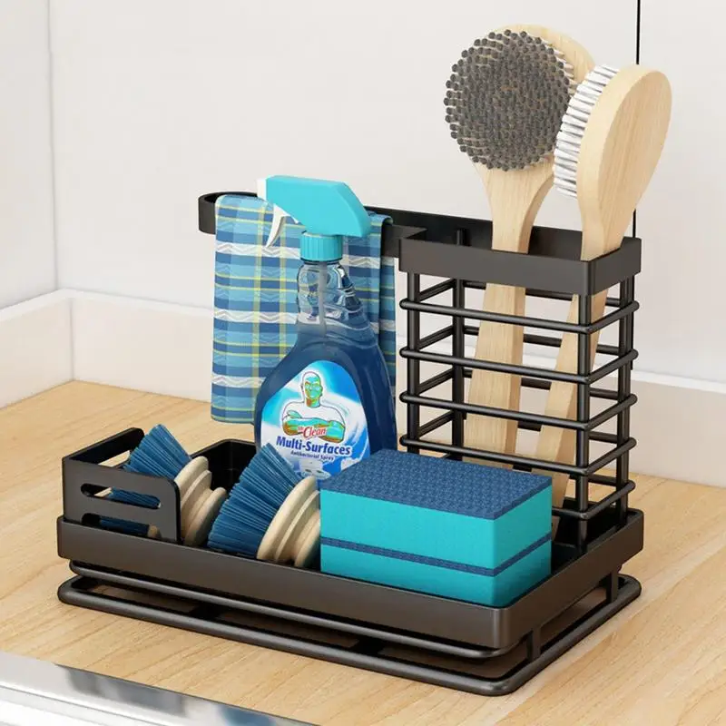 Sink Caddy Stainless Steel Dish Brush Holder Cutlery Drying Rack