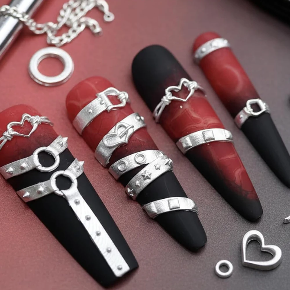 벨트 버클 펑크 여성용 레진 네일 파츠 도구 네일 몰드 실리콘 엠보싱 네일 아트 몰드 매니큐어 참 장식 용품 X