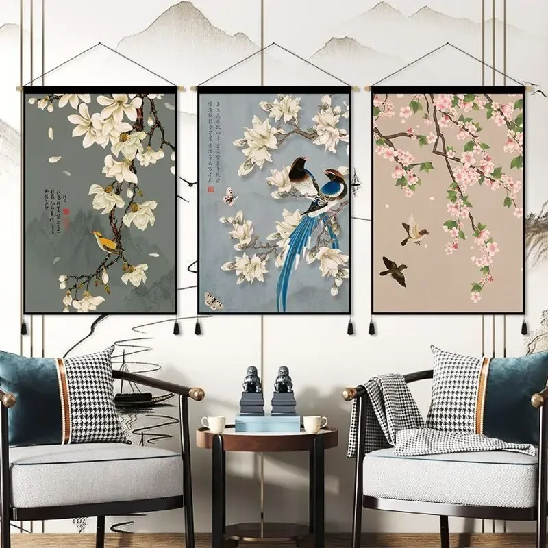

Настенный декоративный гобелен в китайском стиле, декоративный постер в виде цветка, свитка, для гостиной, спальни, офиса