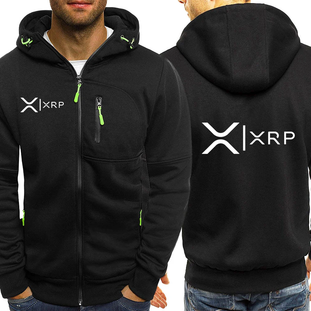 Men's Long Sleeve Zip Hoodie with Cryptocurrency Ripple XRP Logo
