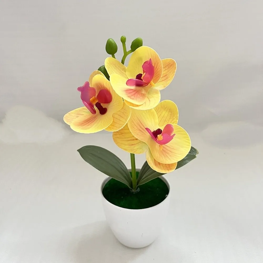 Multi-Bloom Simulierte Schmetterlingsorchidee Weißer Blumentopf DIY Künstliche Kunstpflanzen Kunstblumen Plastik Fake-Blumen Heimdekoration – Detail 5