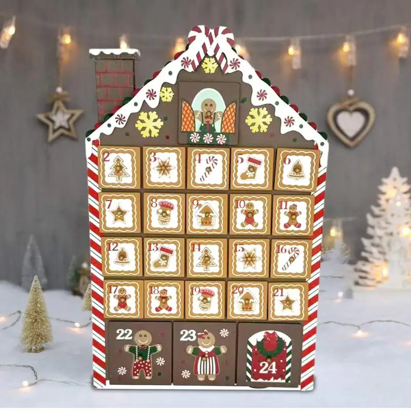 Christmas Wooden Calendar Advent Reusable house Advent Calendars With Built-in Led Light Wood Fidget Countdown Calendar
