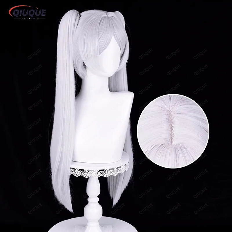 Anime Frieren At The Funeral Frieren Cosplay Wig Long Silver White Ponytails Heat Resistant Synthetic Hair Wigs + Wig Cap