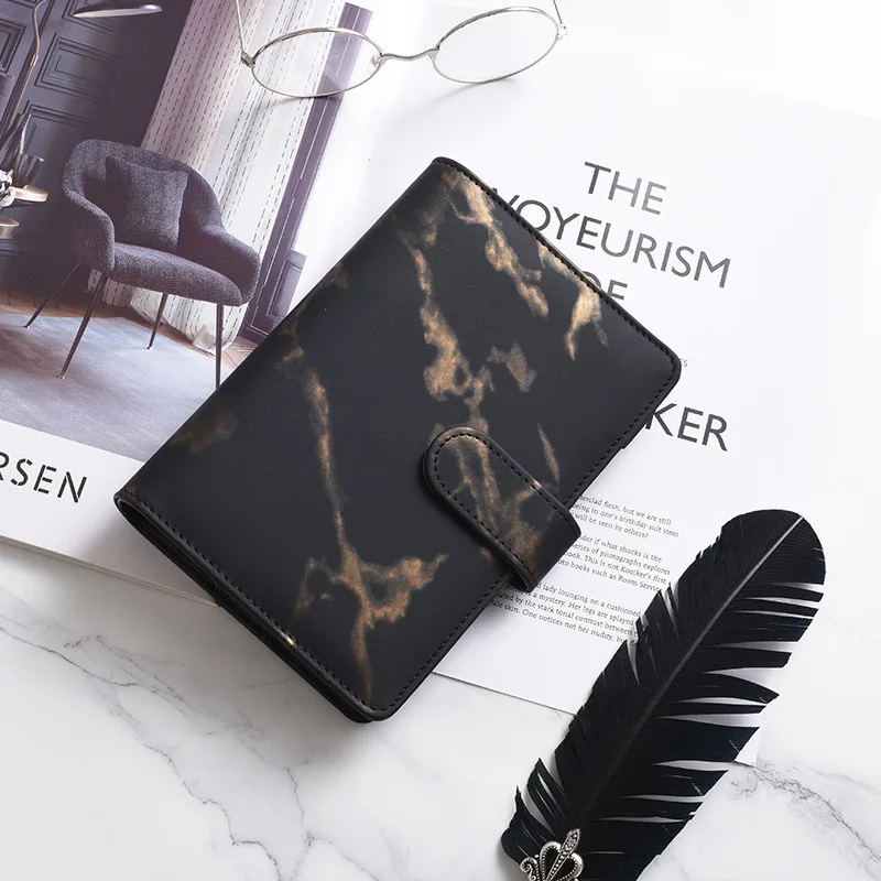 Elegant White and Black Marble Binder Cover - DIY Diary and Planner Stationery
