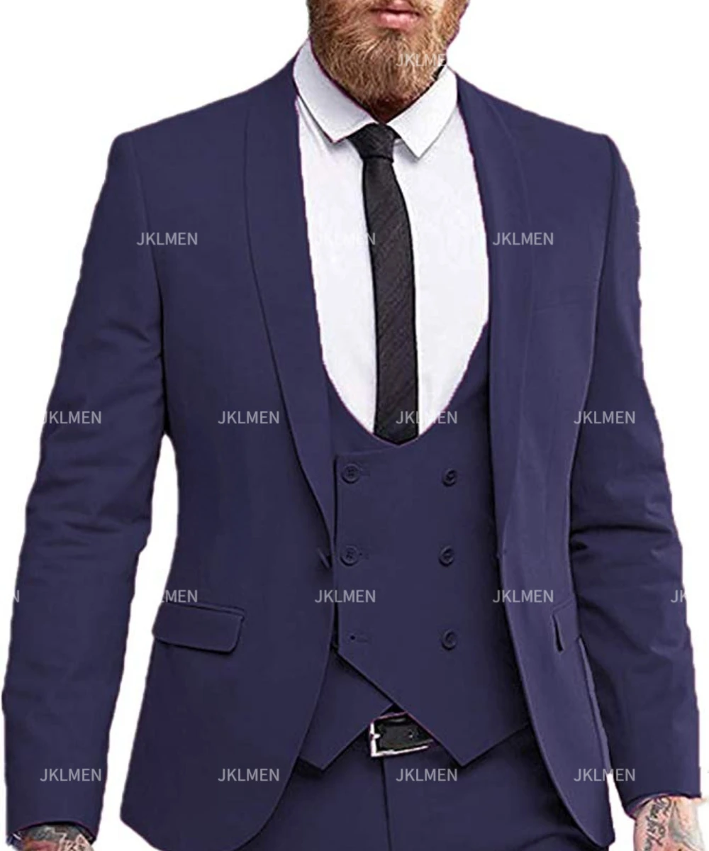 Mens Suit 3 Pieces Slim Fit Formal Business Notched Lapel Tuxedos Groomman For Wedding(Blazer+Vest+Pant)