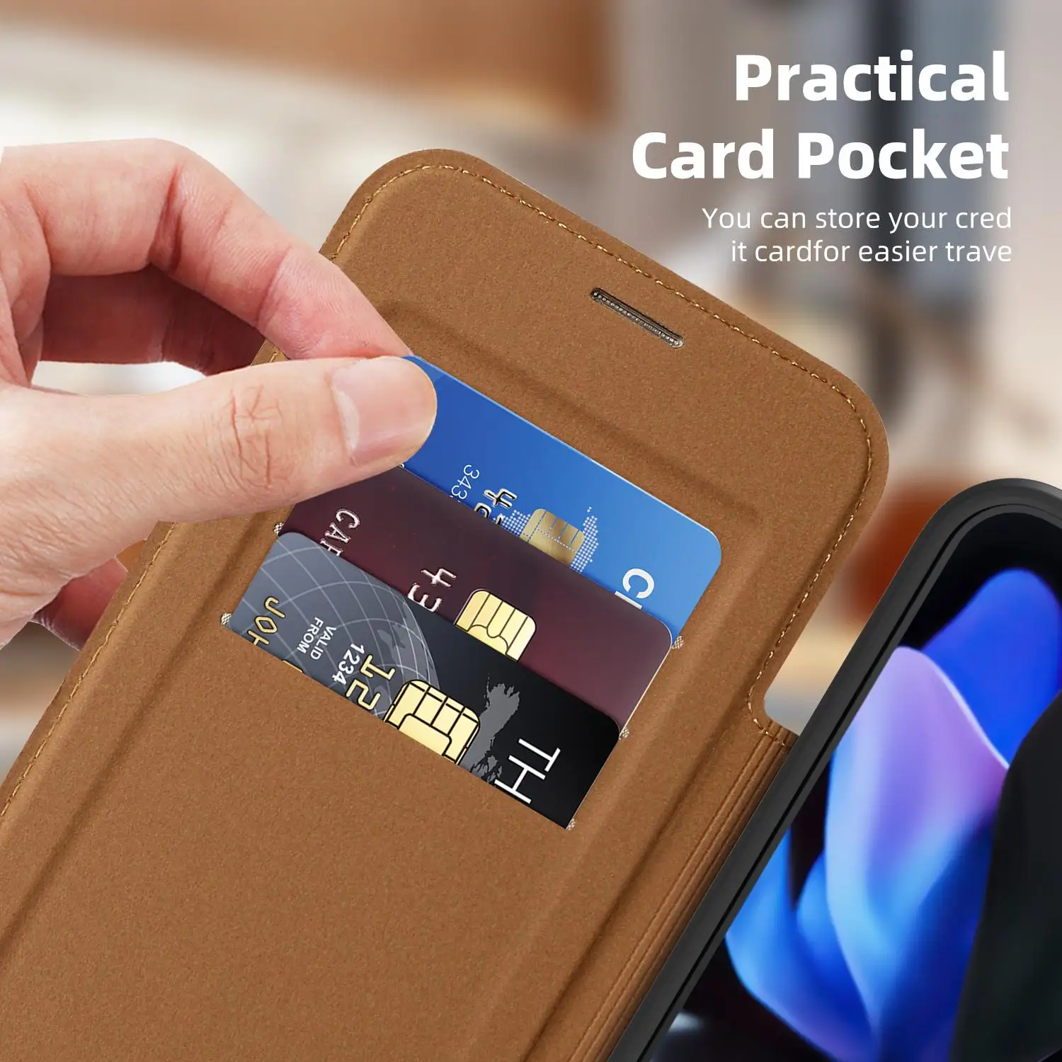 Leather Flip Cover with Card Slot & Magnetic Closure - Soft Shell Protective Phone Case