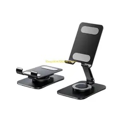 Adjustable Height Foldable Phone and Tablet Stand with 360° Rotating Base and Anti - Slip Silicone (Grey)
