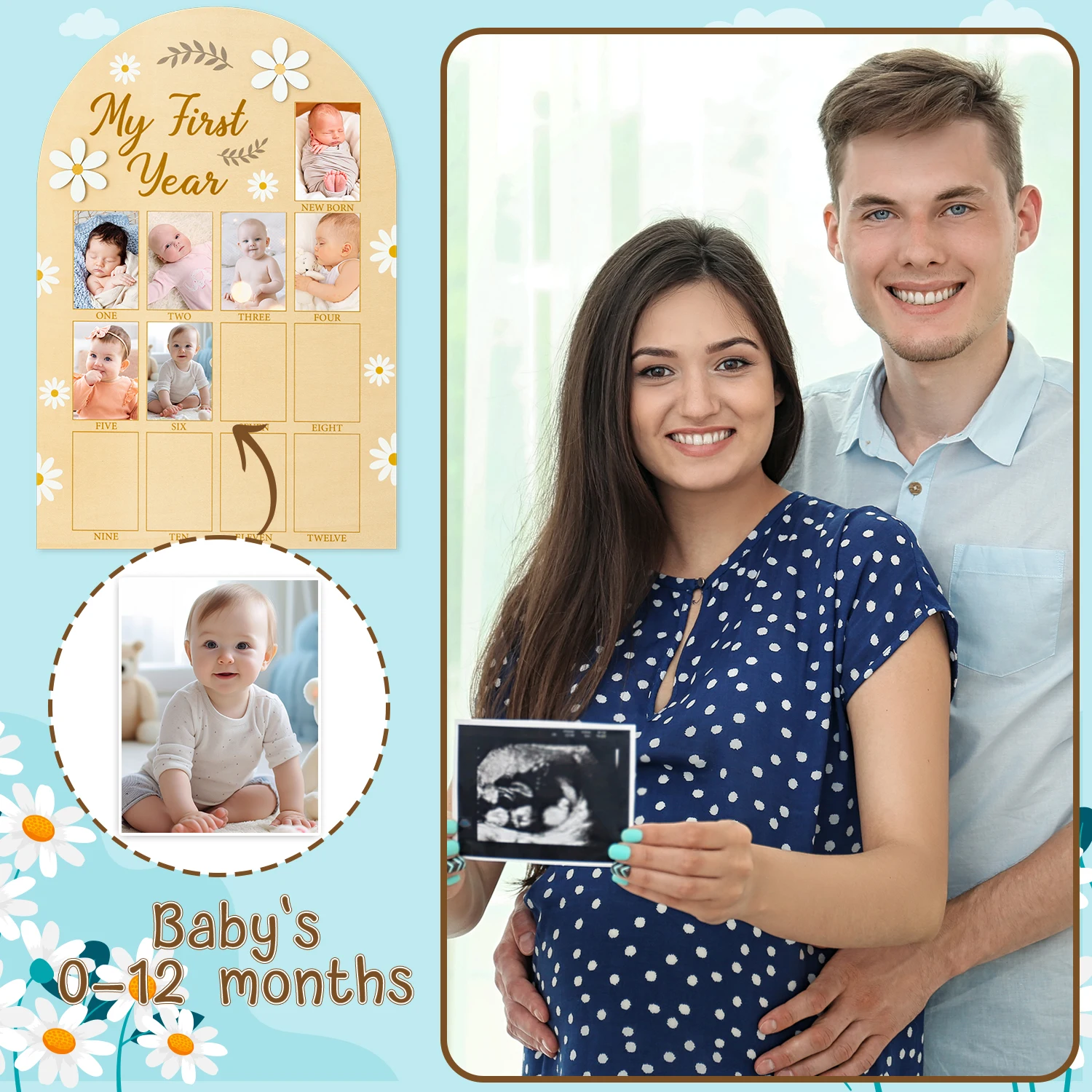 Children Growth Record Album Display Board Baby Room Decoration Party Display Table Top Newborn Photo 1 Set