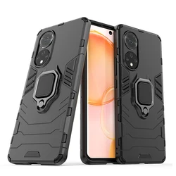 Shockproof Armor Phone Case with Ring Holder and Car Magnetic Cover for Honor Magic 4 (Black)