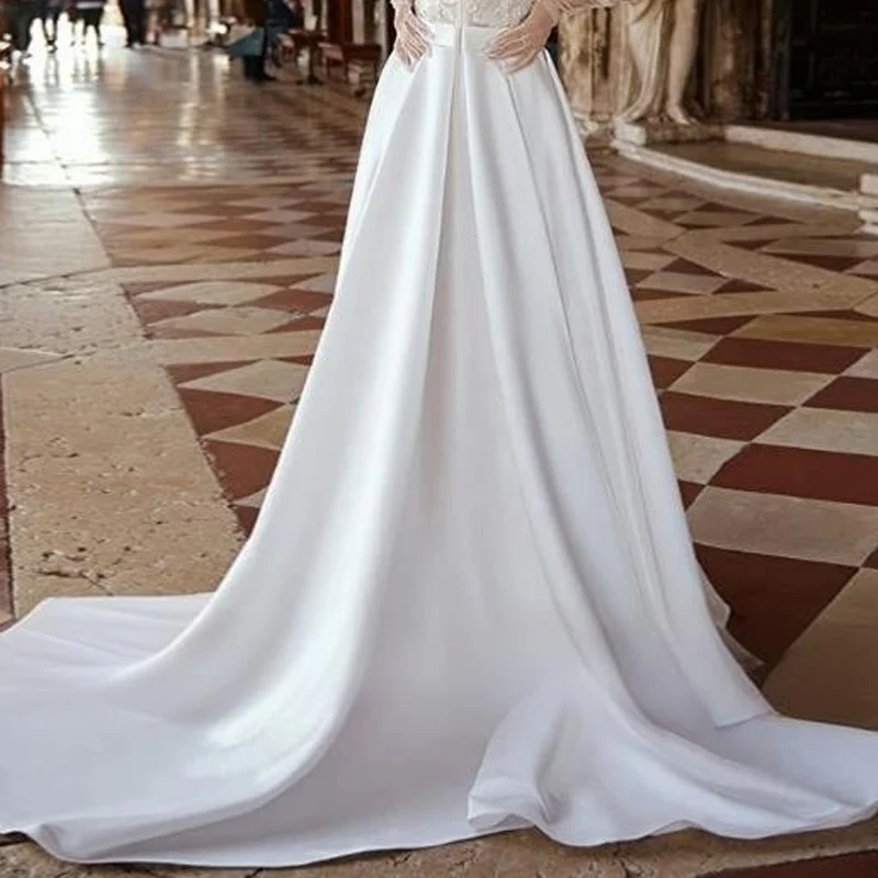 Modern High Side Split Wedding Skirt A-line Floor Length Bridal Overskirt Formal Party Maxi Skirt Detachable Train Customized