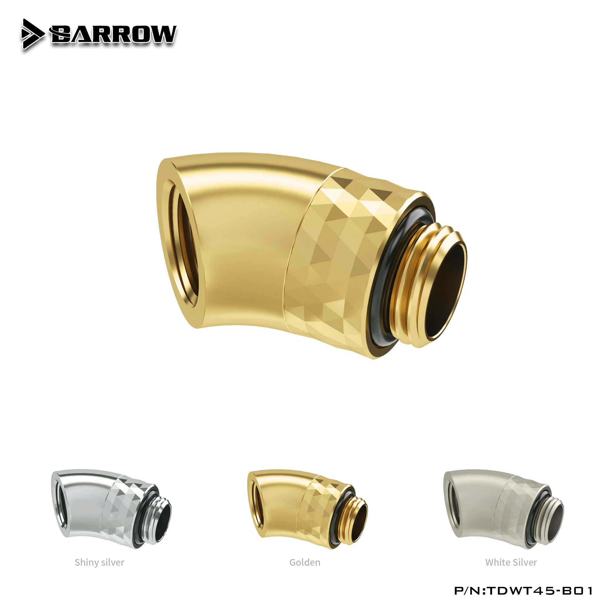 BARROW G1/4" 45 Angled 360 Rotatable Water Cooling FIttings DIY Computer Fluid Loop Build Connector Silver/Gold TDWT45-B01