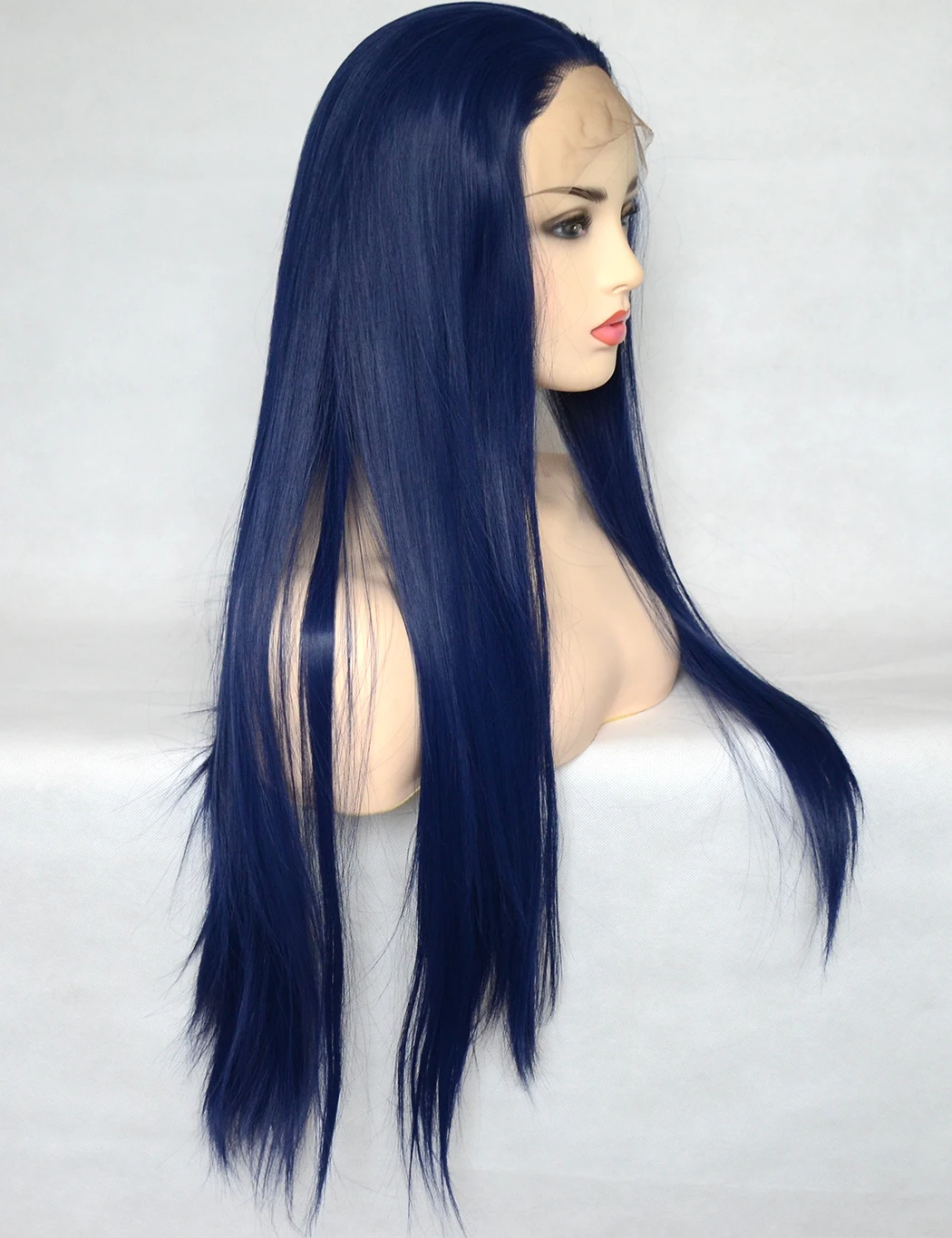 Dark Blue Lace Front Wigs Straight Trendy Heat Resistant Synthetic Hair Half Hand Tied Wigs for Women Cosplay Daily Wear