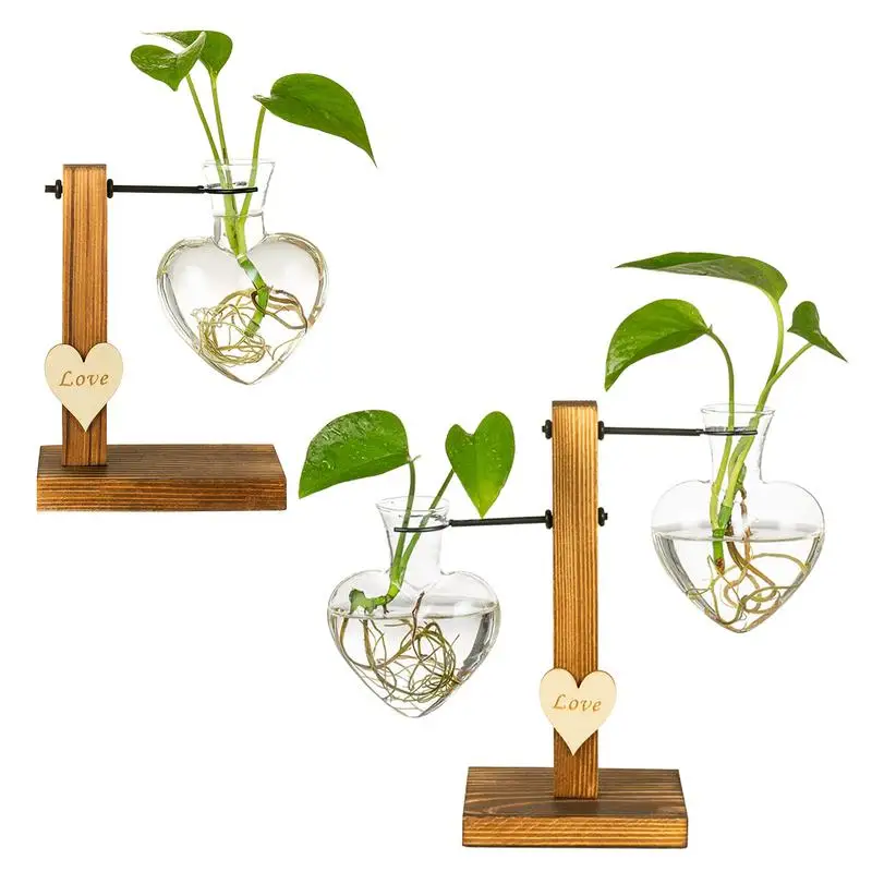 

Hydroponic Glass Vase With Stand Gardening Green Plant Hanging Basket Heart Shape Glass Planter Bulb Vase For Home Garden decor