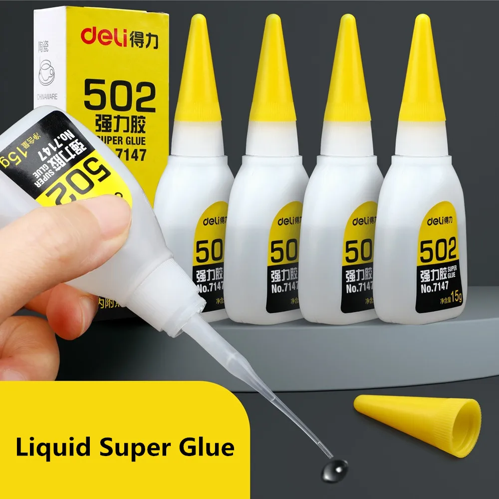 델리 15g 502 슈퍼 액체 접착제 인스턴트 빠른 건조 Cyanoacrylate 접착제 강한 본드 가죽 고무 유리 금속 홈 오피스 공급