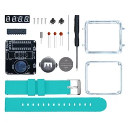 DIY Electronic Watch Kit with LED Display and Transparent Case - Creative Soldering Project (Turquoise)