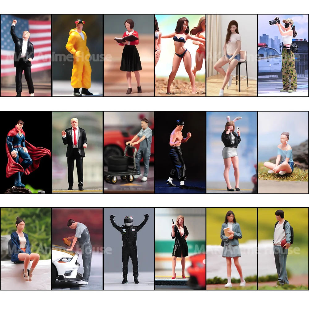 5Pcs Random Painted Miniatures 1/64 1/87 Repairman Sexy Beauty Police Officer Family Figures Doll Model Scene Toys image 2