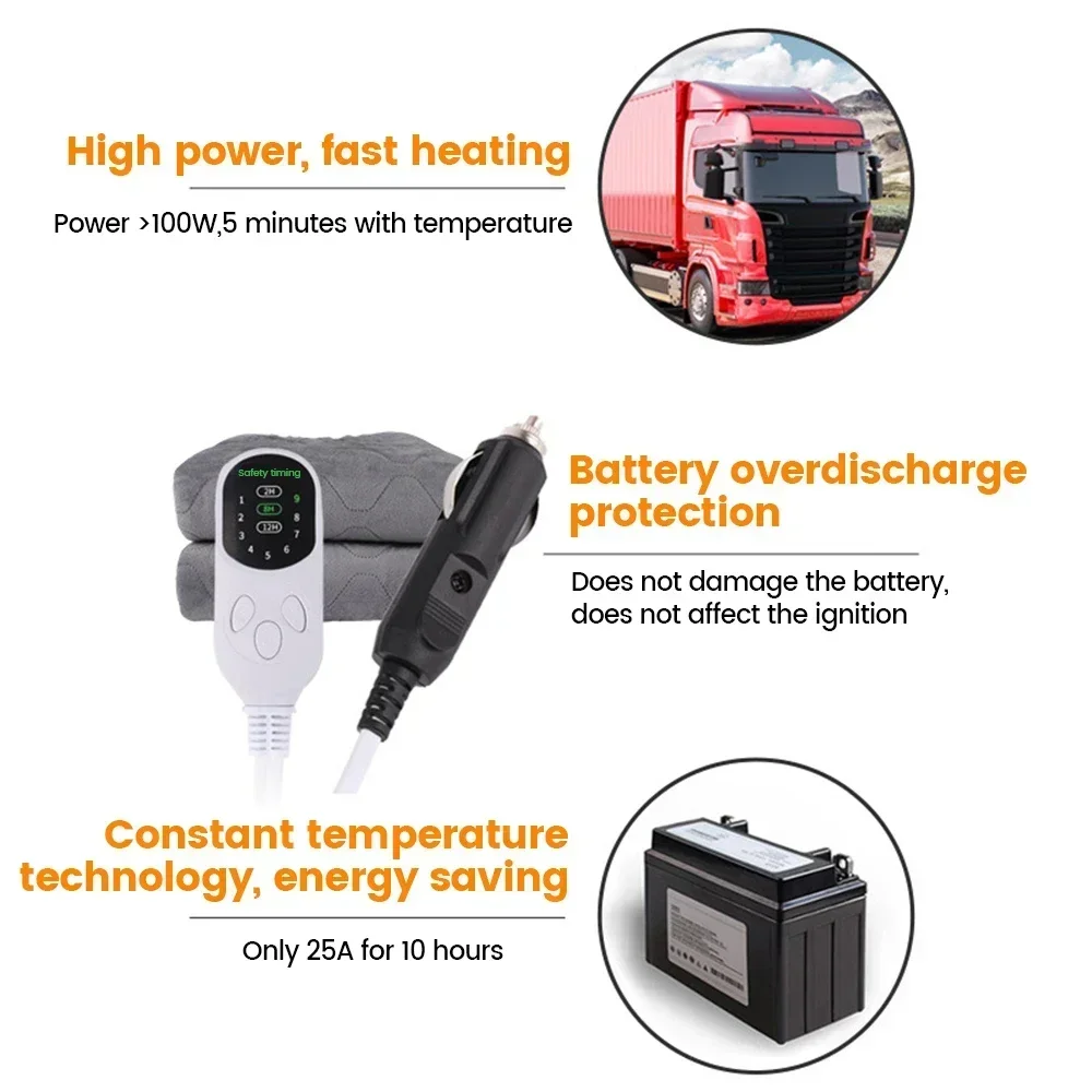 Car Electric Heating Blanket Warmer Mat Fast Heating 12V/24V Electric Pad Heater for Car Camping 70x180cm/120x150cm
