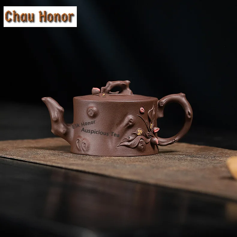 200ml Classic Yixing Purple Clay Teapots Handmade Stump Pot Raw Ore Mud Tea Infuser Kettle Chinese Zisha Tea Set Tableware Craft