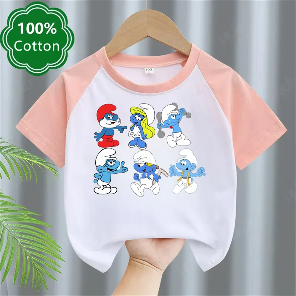 Summer Cotton Baby T-shirt Kids Smurf Cartoon Short Sleeve Boys Girls Clothing Casual Street Creative Short Sleeve Ages 3-12 5