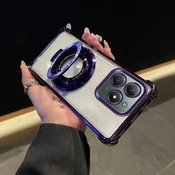 Luxury Plating Shockproof Ring Stand Case - Transparent Silicone Cover for Motorola Moto G04s (Purple)