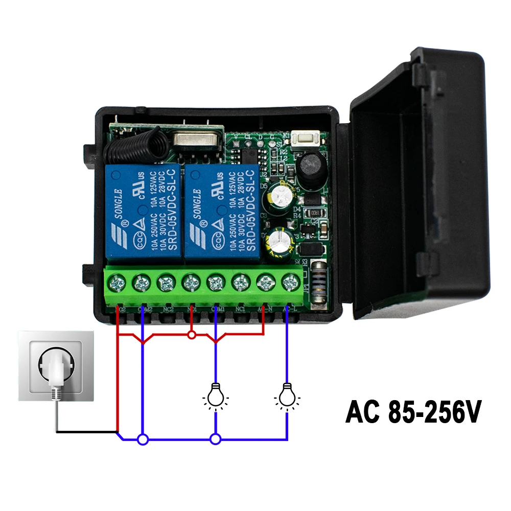 433MHz rf Remote Control DC 12V 24V 220V 2CH Relay Receiver for universal Garage Door Light LED Fanner Motor Signal transmission 4
