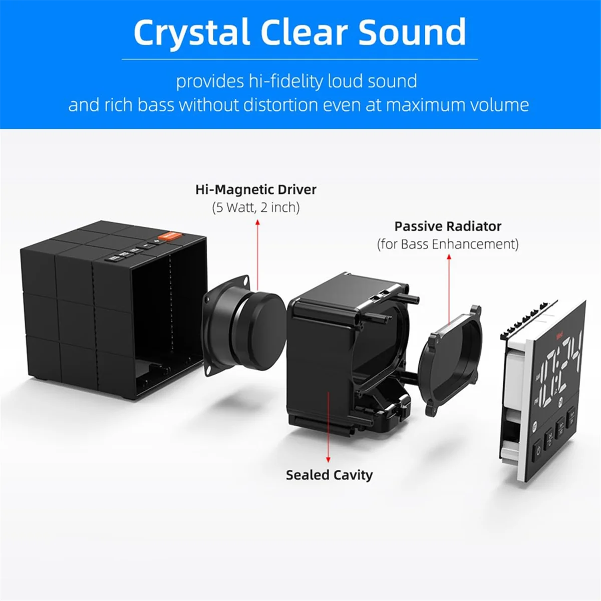 JAS-Loud Alarm Clock Bluetooth Speaker, Dimmable LED Display, Small Bedside Digital Clock for Bedroom Super Loud Alarm