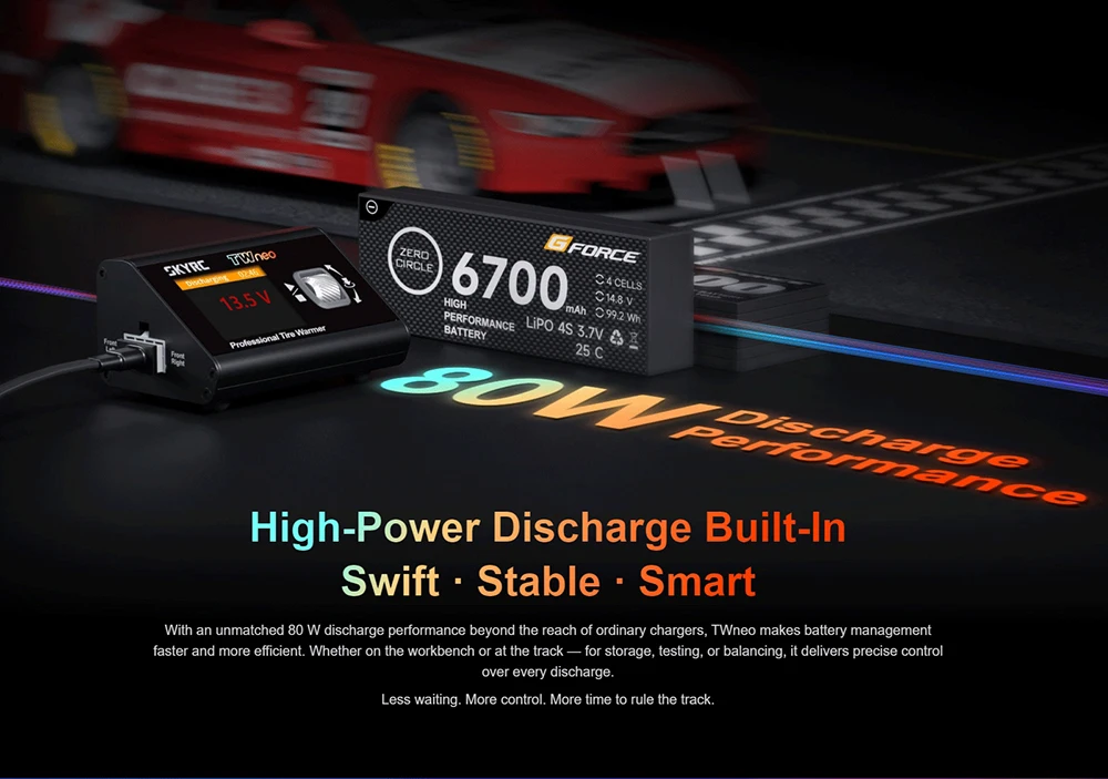 SkyRC TWneo RC Reifenwärmer Heizgerät 20–80 ℃ Unabhängige 4-Rad-Temperaturregelung mit APP-Steuerung für 1/8 & 1/10 RC Straßenrennwagen – Detail 4