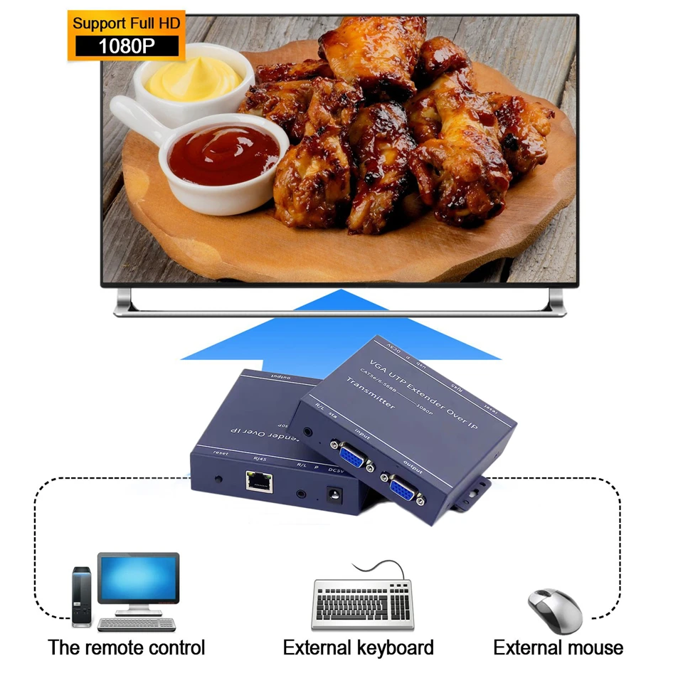 200m IP Network VGA KVM Extender RJ45 VGA Extender USB Over Cat5 Cat5e Cat6 Cabl
