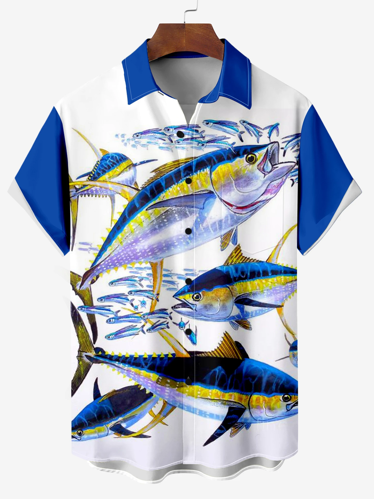 thumbnail image 1 of Camisa hawaiana con estampado de pesca para hombre, cómoda y transpirable, camisa de manga corta para hombre, camisetas holgadas de verano para playa de gran tamaño para niño, 1 of 4