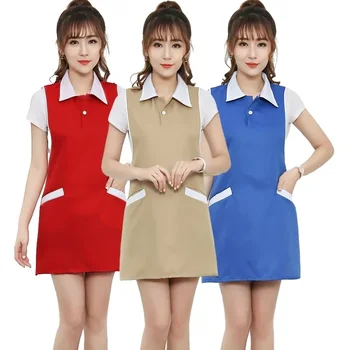 Salone di bellezza Estetista Spa Barbiere Abiti da lavoro Grembiule Chiodo Cameriera Gonna senza maniche Grembiule uniforme da supermercato femminile