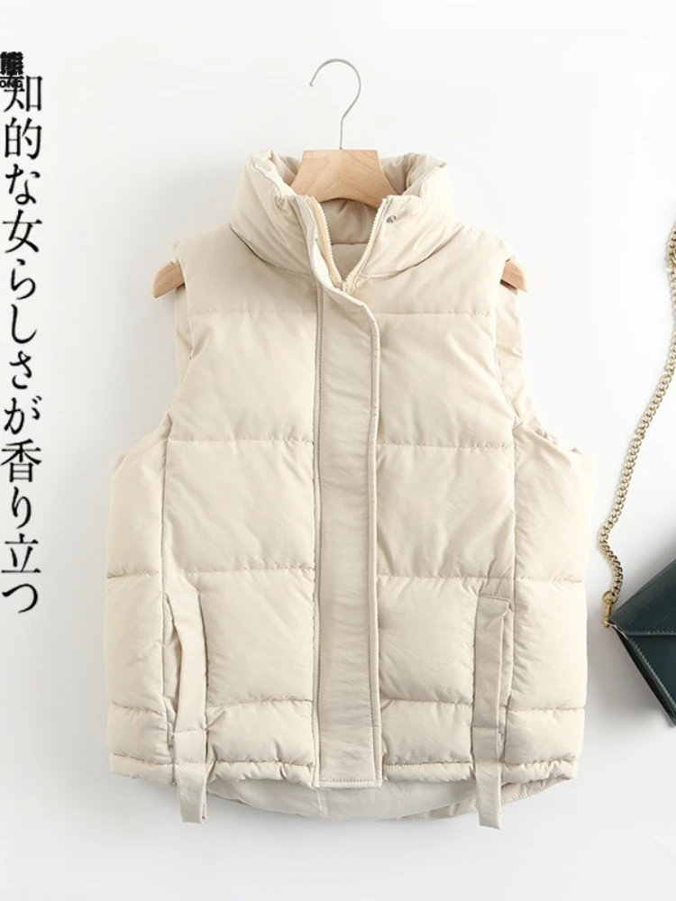 

Fitaylor New Autumn Winter Women Fashion Stand Collar Zipper Vest Female Casual Thick Warm Solid Color Sleeveless Cotton Coat