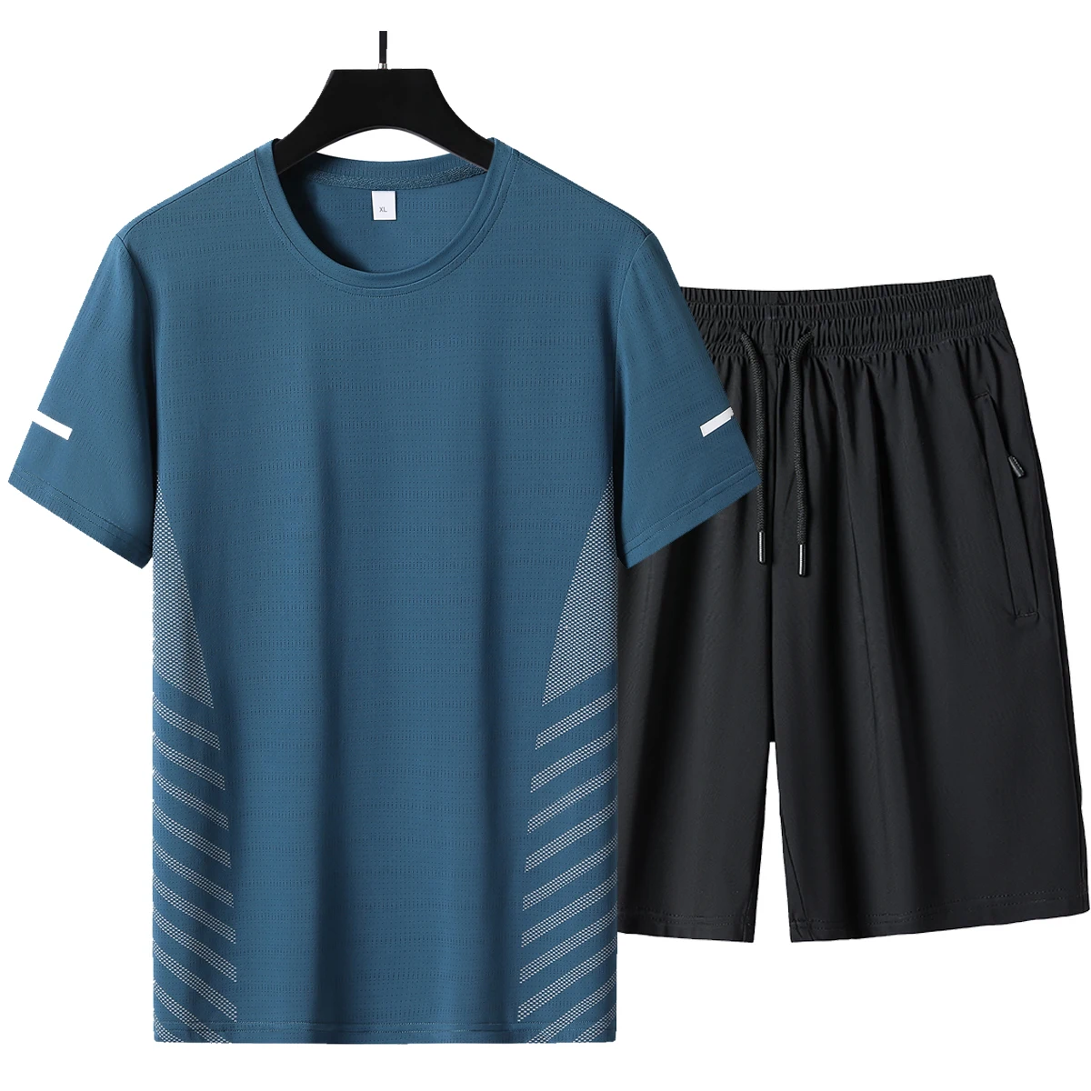 2024 Summer T Shirt + Shorts Trousers For Men Set Two Piece Black Tracksuit Hip Hop Streetwear Running Sport Clothes Oversize