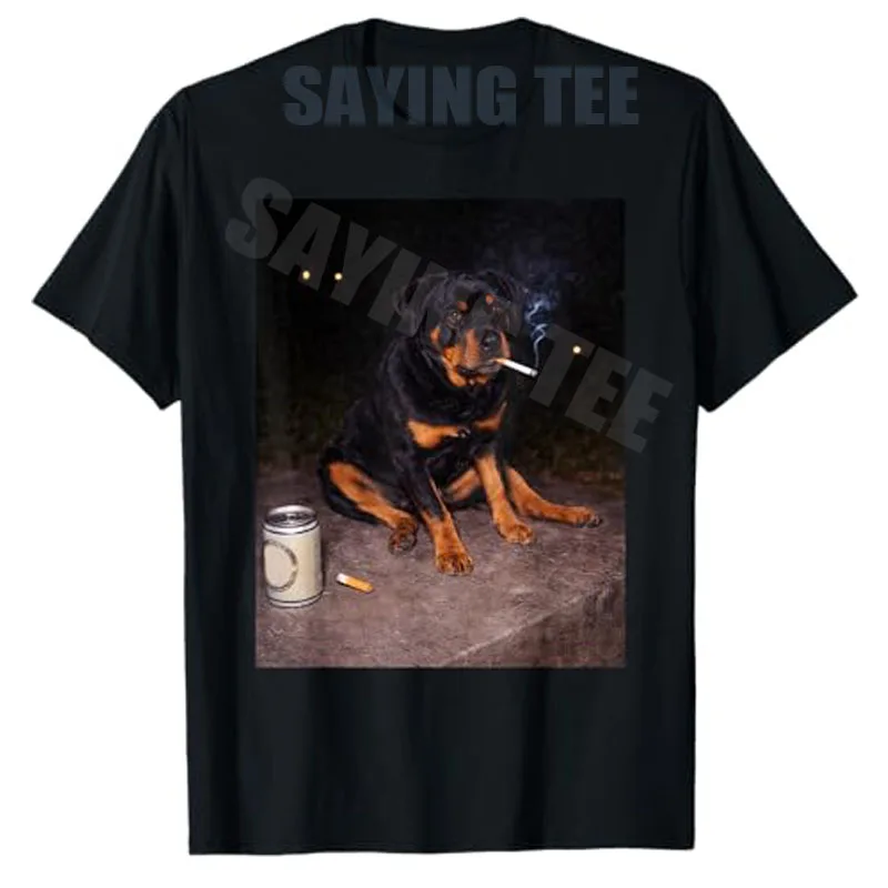Lustiges Rauchender Rottweiler Meme T-Shirt Y2k Existentialistischer Hund Männer Papa Ehemann Neuartiges Geschenk Kurzarm Ästhetisches Spruch-T-Shirt – Detail 8