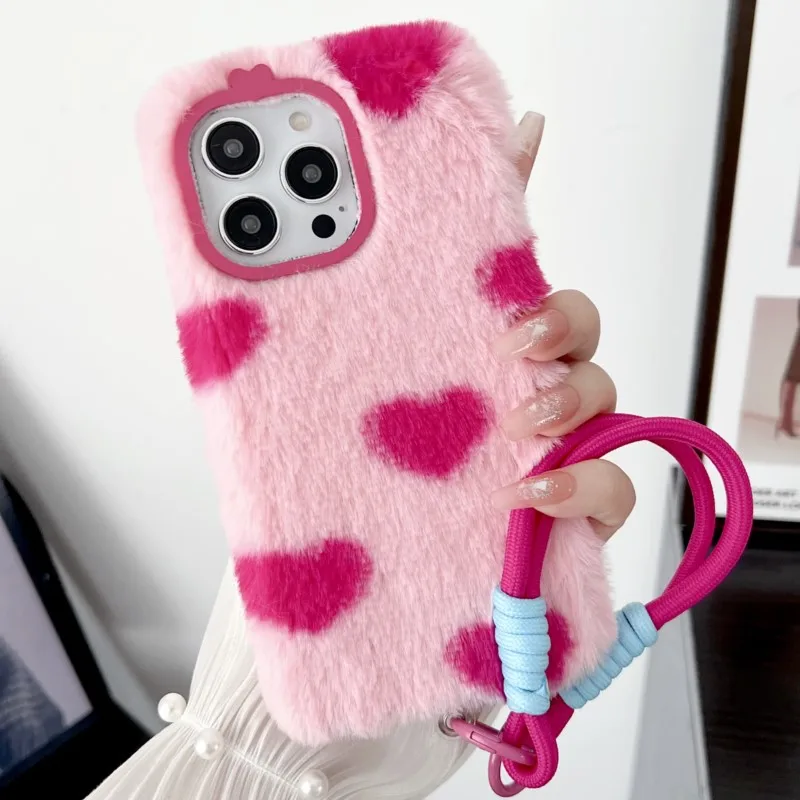 Chic Love Heart Plush Fluffy Phone Case