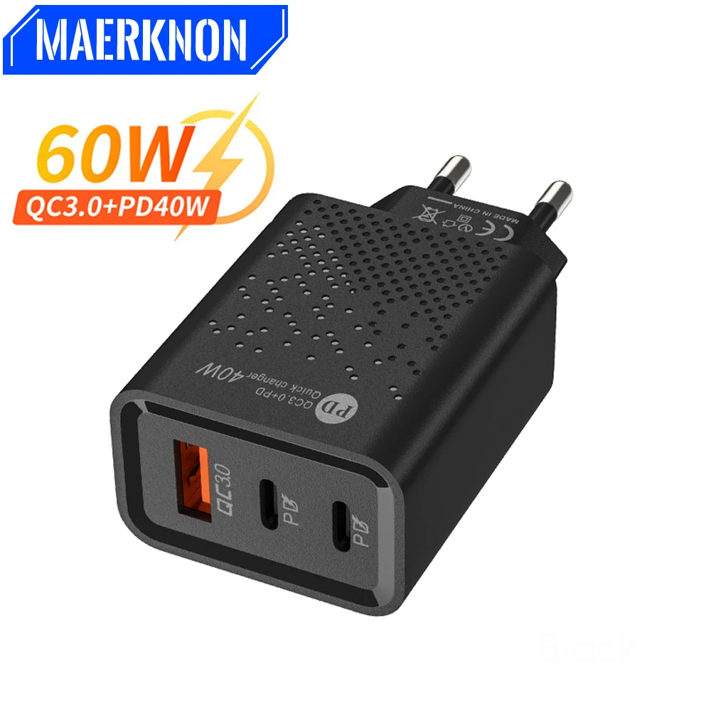 

60W Fast Charge Charger Type C Adapter Quick QC 3.0 For iPhone Samgsung Xiaomi 12 Oneplus Portable Cellphone Wall PD Chargers