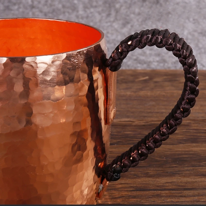 Handcrafted Pure Copper Beer Coffee Mug With Retro Weave Handle Thickened  Polishing 260 ml Breakfast Couples Gift Cup Drinkware