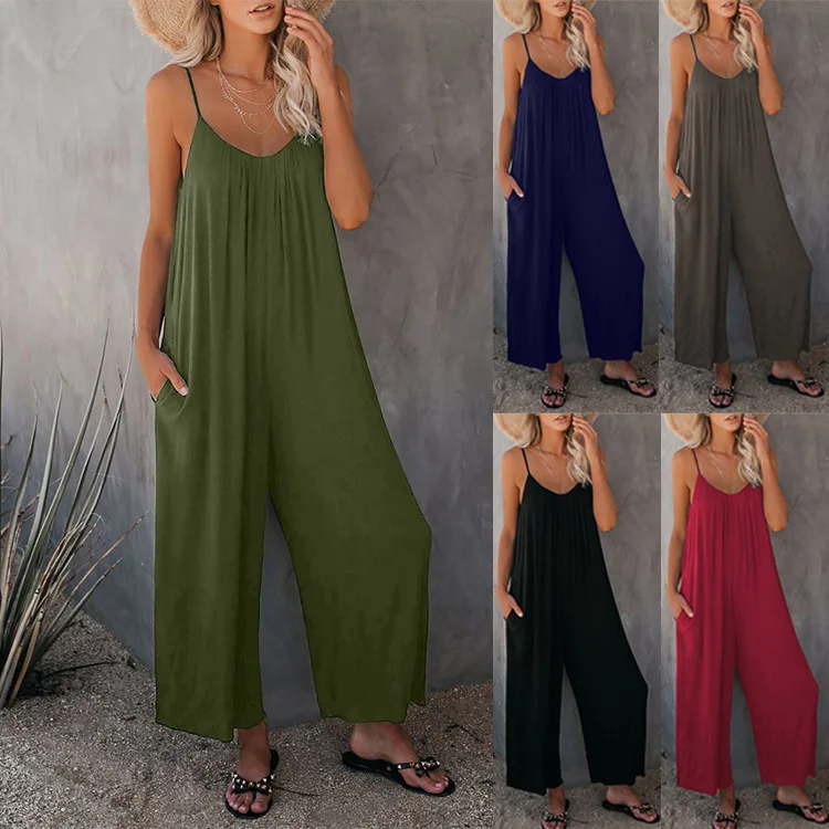 Women's jumpsuit leisure loose casual suspender rompers bodysuits summer sleeveless overalls for female new women's trousers hlj sexy tie dye sleeveless suspender jumpsuits women thin strap wide leg pants one piece playsuits casual female streetwear